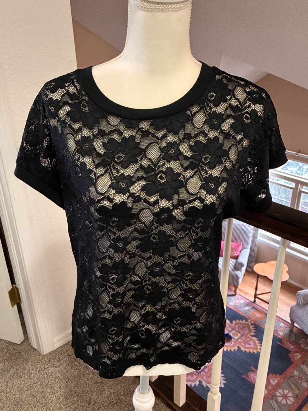 Floral Lace Short Sleeve Dressy Casual Sheer Top